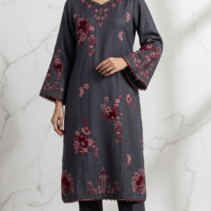 Dark grey with maroon embroidery