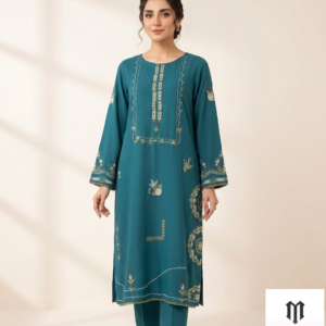 Teal Embroidered Kurta with Gold & Silver Threadwork