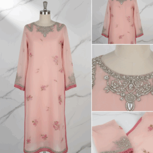 Delicate Blush Pink Kurta with Hand-Embellished Neckline