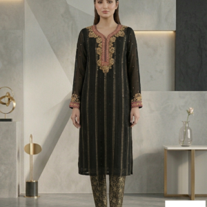 Black Chiffon Party Wear with embroidery and Jamawar Trouser