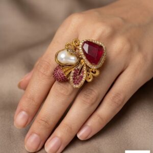Vintage Turkish Ruby & Baroque Pearl Statement Ring