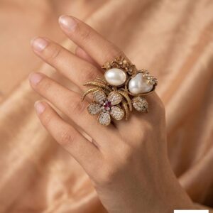 Vintage Turkish Pearl & Floral Blossom Statement Ring