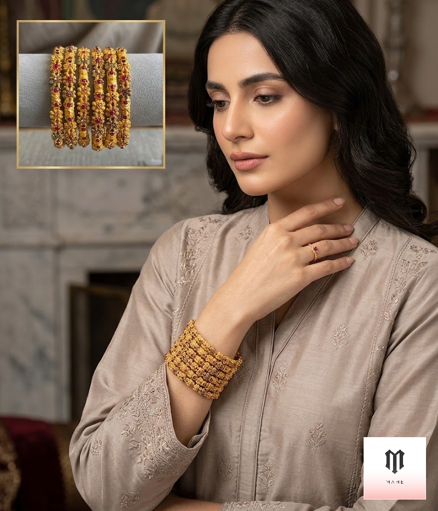 The Royal Crimson Gold-Textured Choori Set
