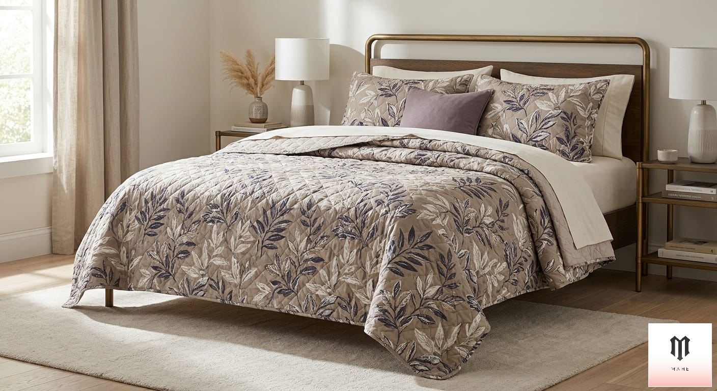 Premium Grey & Blue Quilted Bedding Set